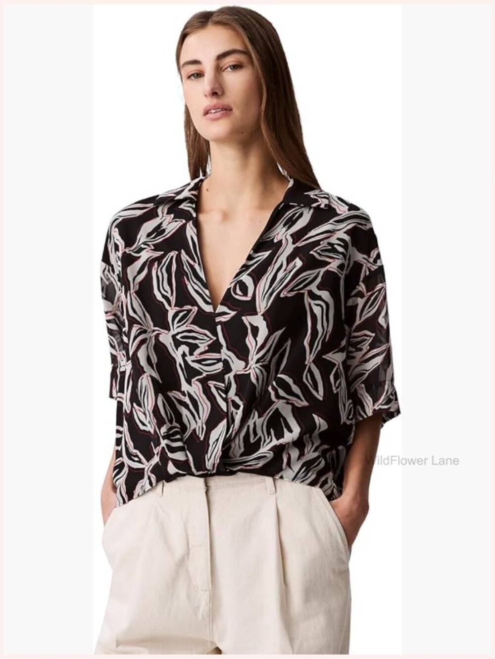 Chiffon Printed Wrap Top Blouse Short Sleeve